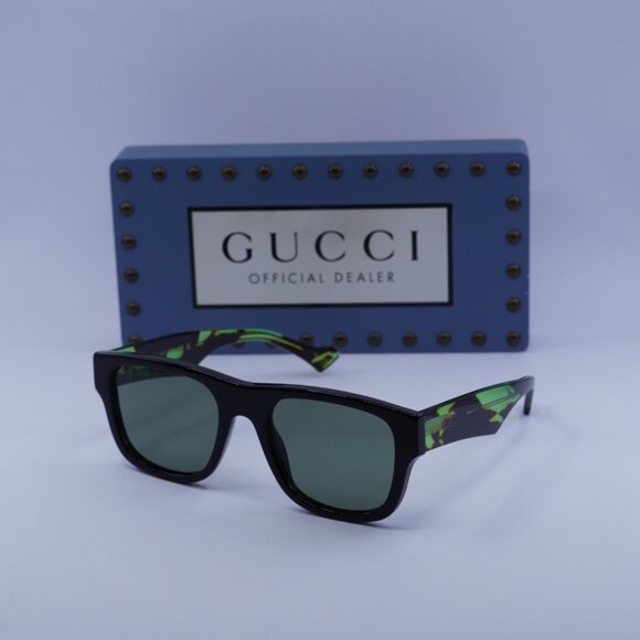 Gucci GG1427S 005 Square Sunglasses - Black/Green Havana/Green - Picture 6 of 12